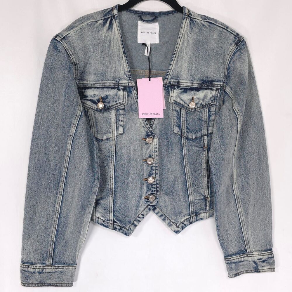 ANTHROPOLOGIE AVEC LES FILLES Women’s XS New Denim Trucker Jacket Trident 8513
